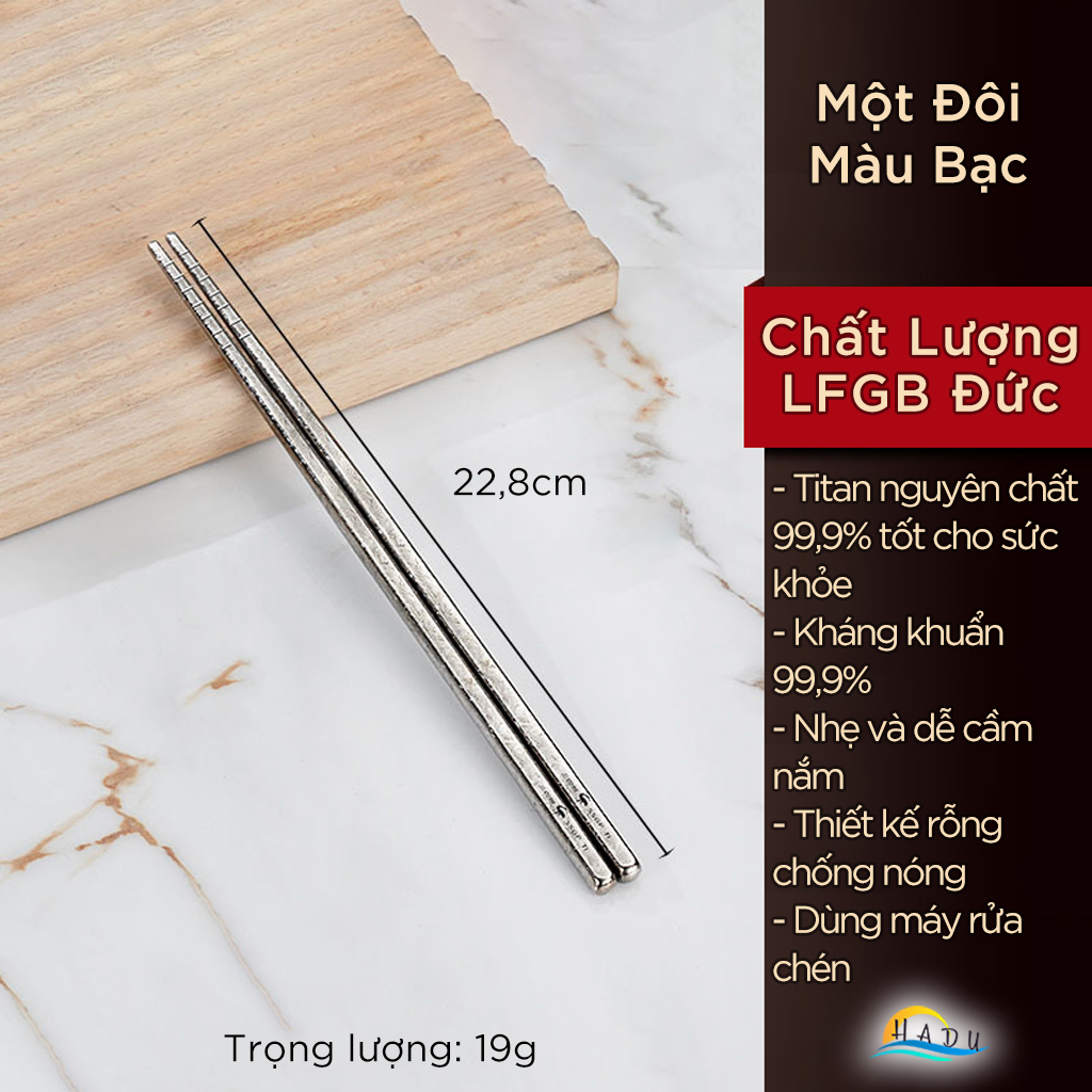 Bộ 5 Đôi Đũa Titan SSGP Nguyên Chất, Kháng Khuẩn, Cách Nhiệt, Đạt Chất Lượng LFGB Đức