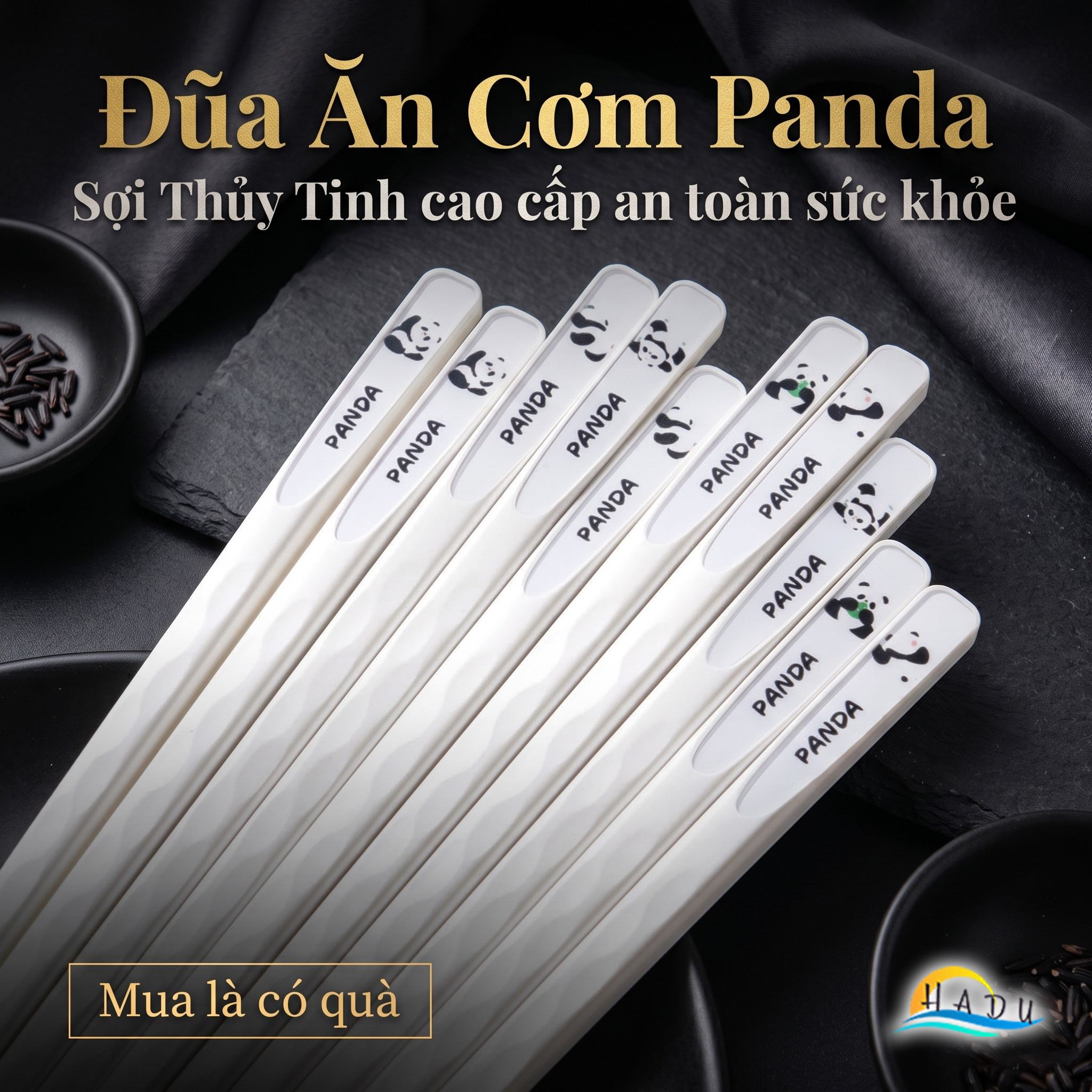 Bộ 5 Đôi Đũa Sợi Thủy Tinh HADU Kháng Khuẩn, Chống Mốc, Đầu Nhám Chống Trơn, Màu Trắng