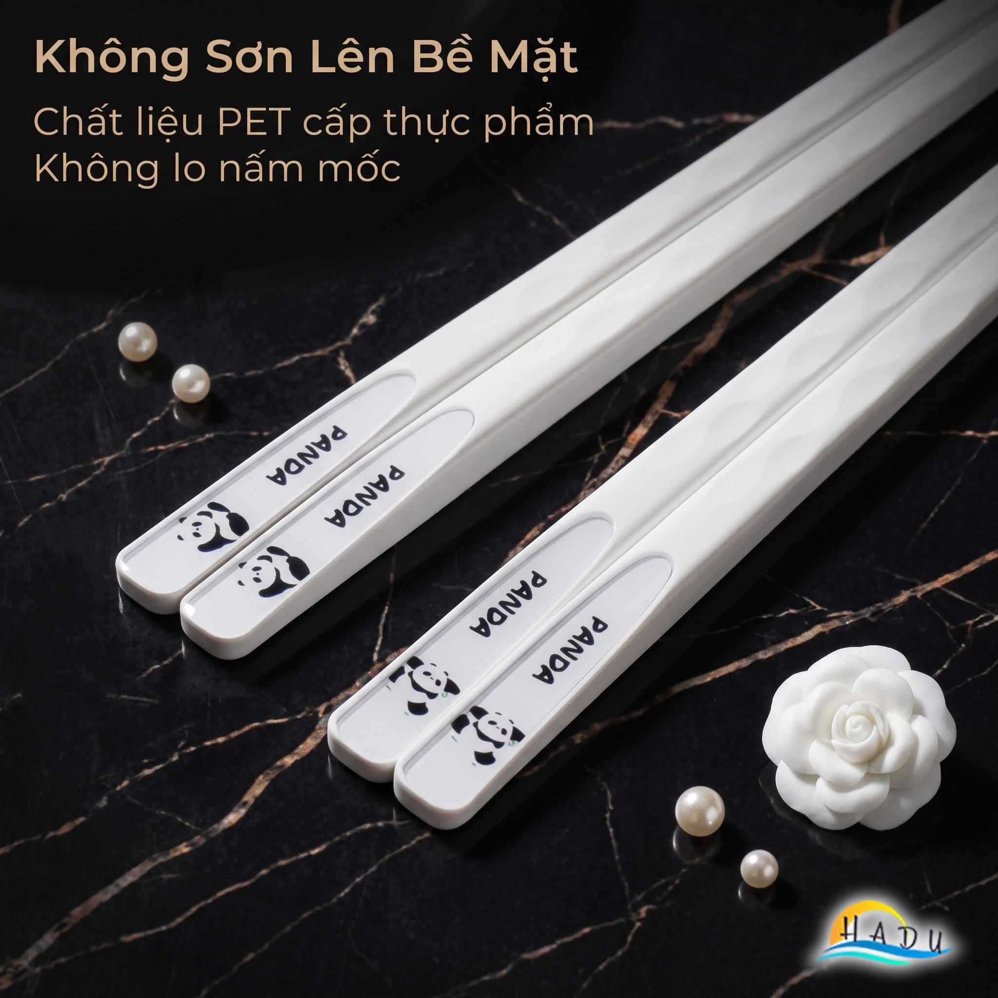 Bộ 5 Đôi Đũa Sợi Thủy Tinh HADU Kháng Khuẩn, Chống Mốc, Đầu Nhám Chống Trơn, Màu Trắng
