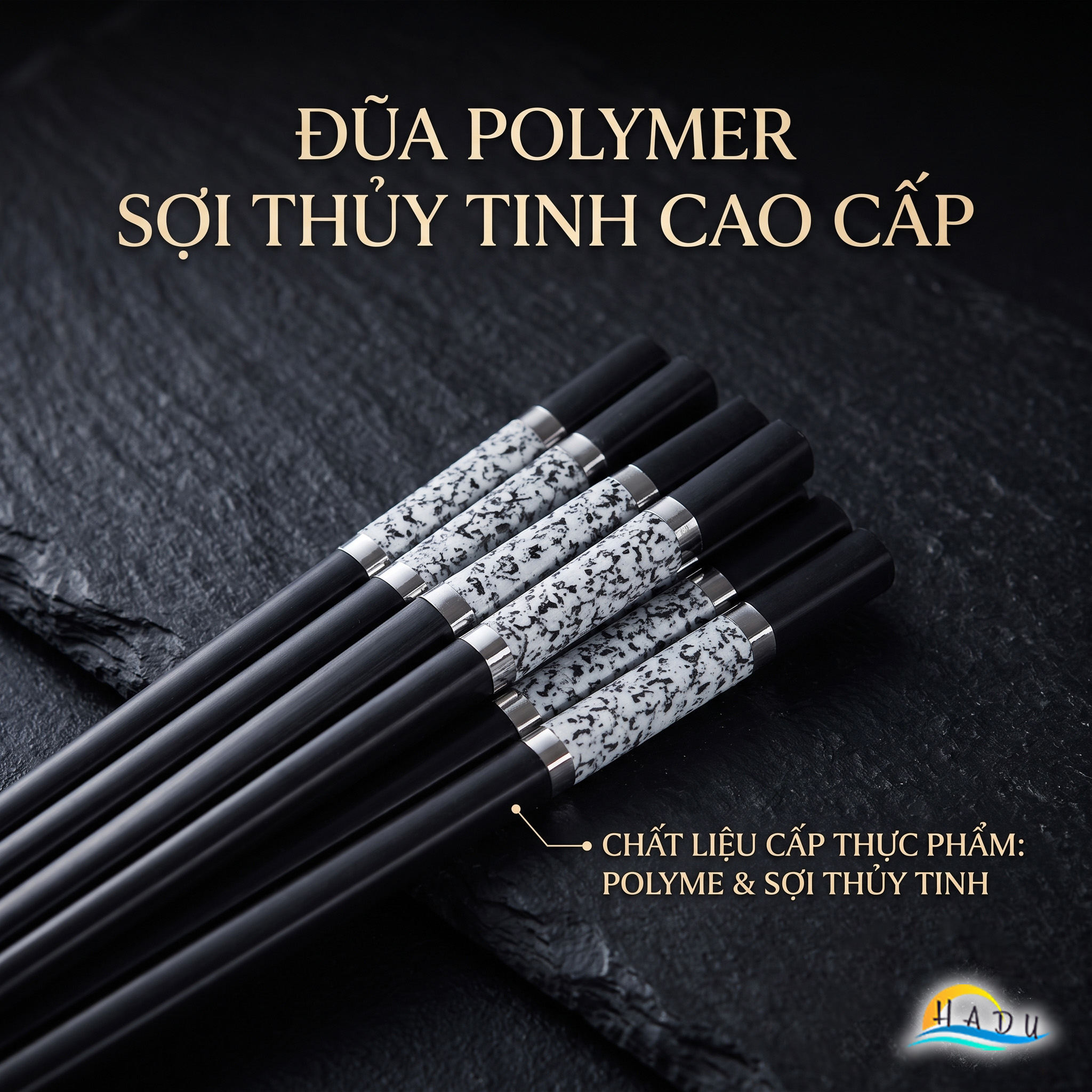 Bộ 10 Đôi Đũa Sợi Thủy Tinh HADU, Họa Tiết Vân Đá Cẩm Thạch, Chống Trơn, Chịu Nhiệt, Dài 27cm