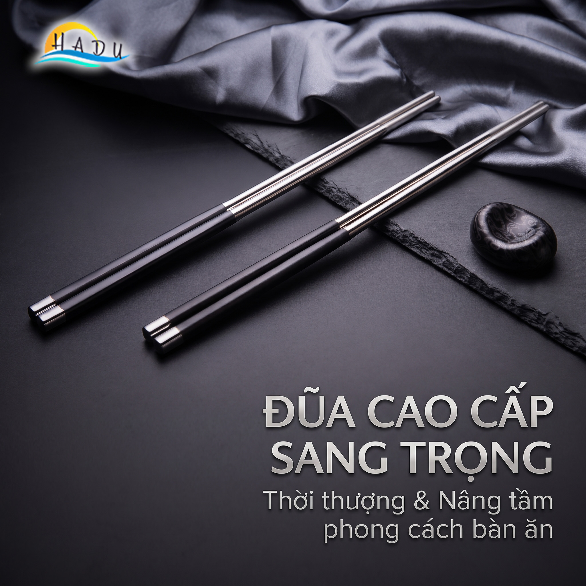 Bộ 10 Đôi Đũa Inox 304 Phối Sợi Thủy Tinh HADU, Kháng Khuẩn, Chống Trượt, Kèm Hộp Sang Trọng