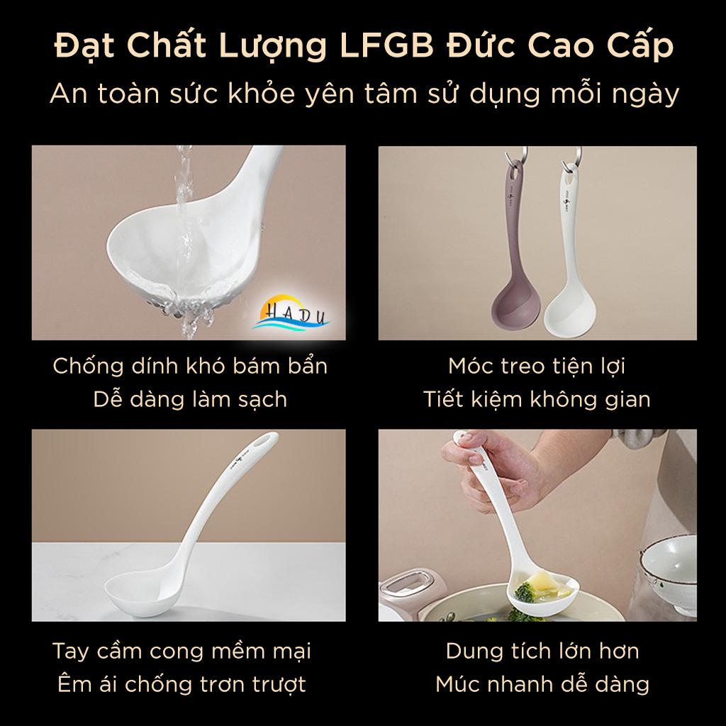 Muôi Múc Canh Silicone 21cm SSGP, Vá Canh Chống Dính Nhỏ Gọn Ăn Lẩu, Múc Cơm, Bảo Vệ Nồi Chảo