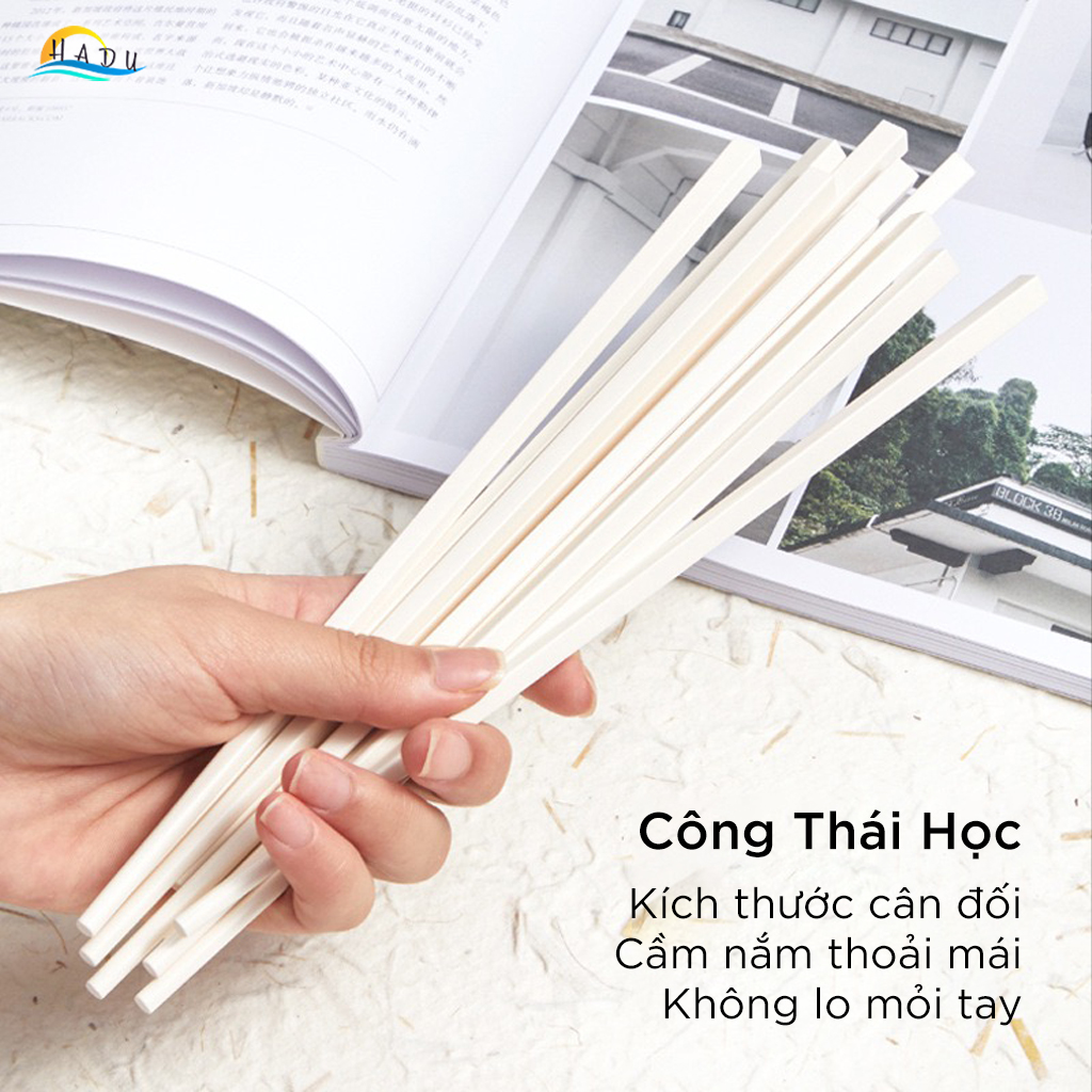 Đũa Ăn Cơm Kháng Khuẩn HADU Màu Trắng Be, Đũa Sợi Thủy Tinh Chống Mốc, Đầu Nhám Chống Trượt, Chịu Nhiệt 120°C