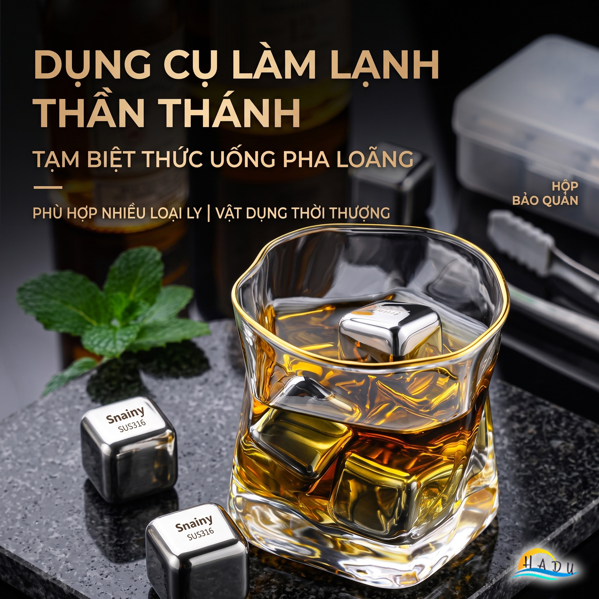Đá Lạnh Vĩnh Cửu Inox 316 Cao Cấp Kháng Khuẩn Không Tan Làm Loãng Vị Đồ Uống Snainy