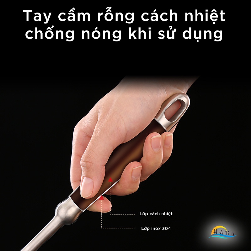 Vợt Vớt Lẩu Inox 304 SSGP, Cán Dài 42cm Cách Nhiệt, Lưới Lọc Lớn, Chống Nóng, Đạt Chất Lượng LFGB Đức