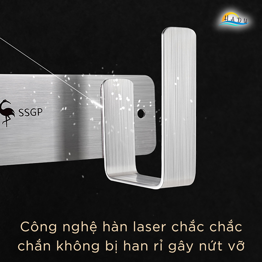 Thanh Móc Treo Tường Inox 304 SSGP, Chịu Lực 20kg, Dán Tường hoặc Khoan Vít, Dài 18cm, Đạt Chất Lượng LFGB Đức