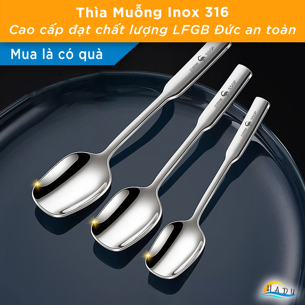 Thìa Ăn Cơm SSGP Inox 316 Kháng Khuẩn, Size Nhỏ 15cm, Đạt Chất Lượng LFGB Đức