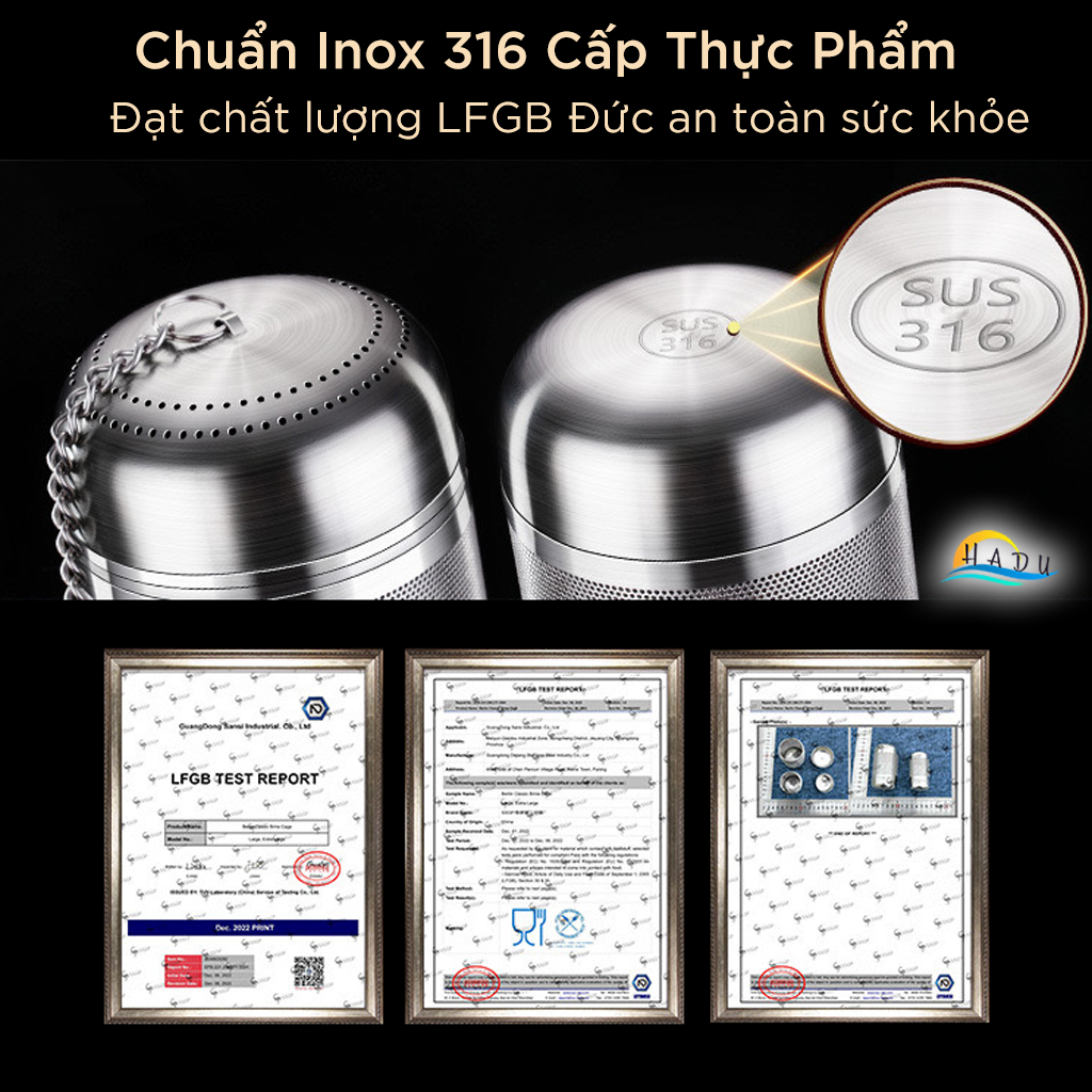 Dụng Cụ Lọc Gia Vị và Trà SSGP, Inox 316L, Nắp Xoáy, Kèm Móc Treo, Đạt Chất Lượng LFGB Đức