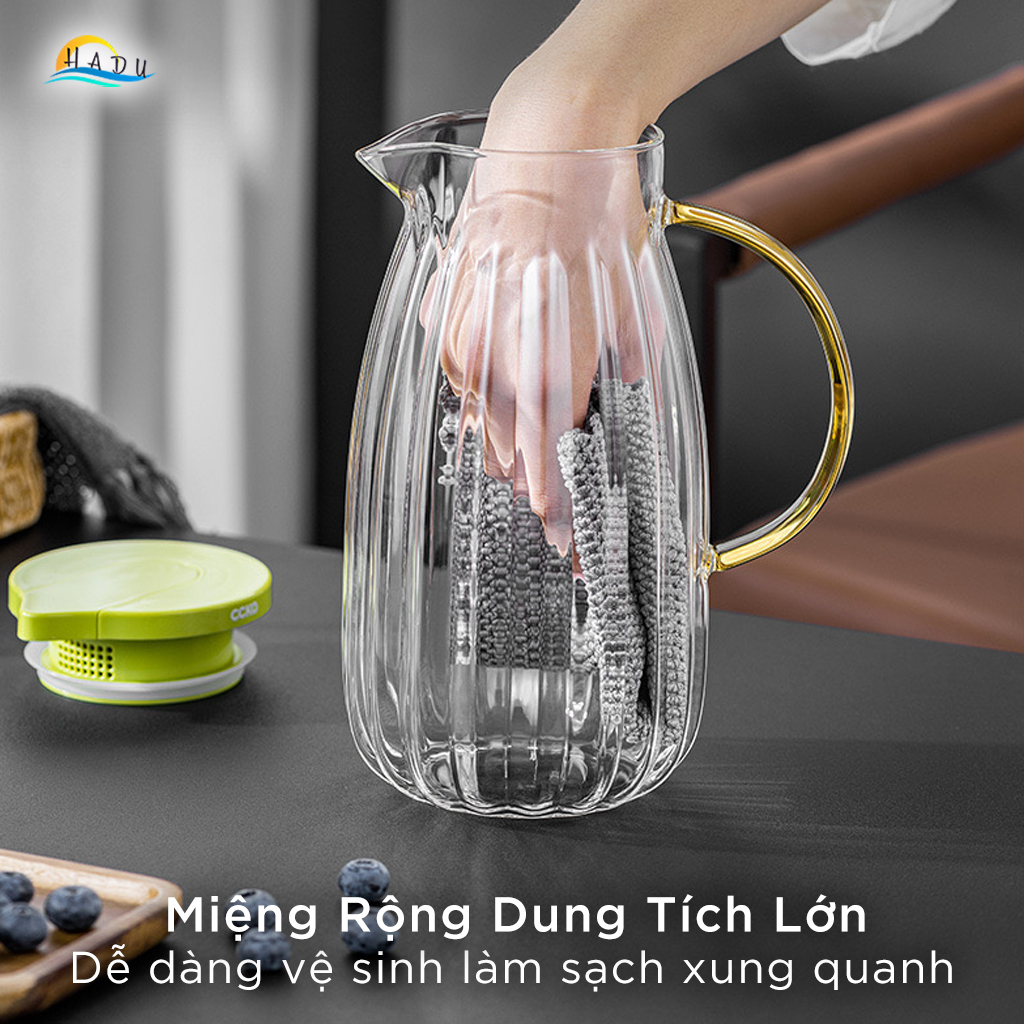 Bộ Bình và Cốc Thủy Tinh CCKO, Bình 1.8L Nắp Tự Động, Chịu Nhiệt, Nhiều Màu