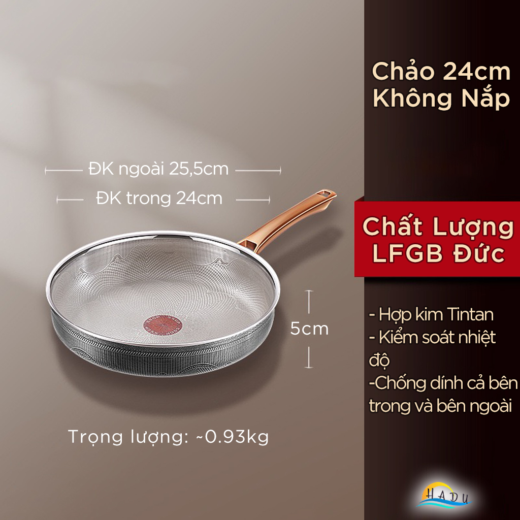 Chảo Chống Dính Cao Cấp Titanium – 24cm, 26cm, 28cm, Inox 304, Nắp Pha Lê Sang Trọng, Dùng Cho Bếp Từ SSGP