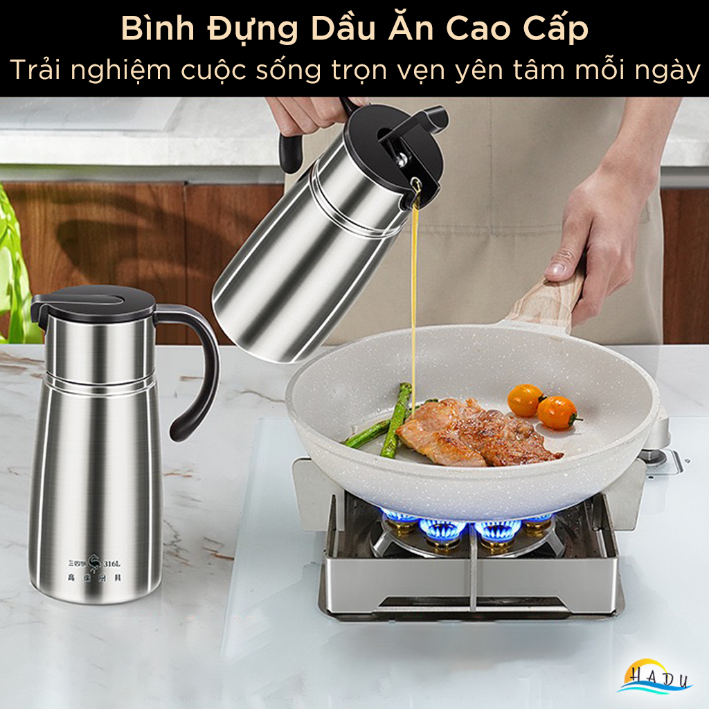 Chai Đựng Dầu Ăn Inox 316L SSGP 800ml, Nắp Từ Tính Thông Minh, Đạt Chất Lượng LFGB Đức