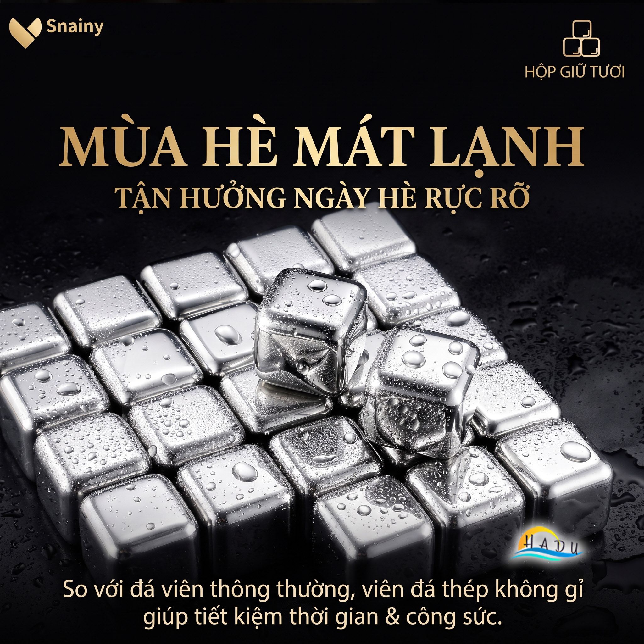 Đá Lạnh Vĩnh Cửu Inox 316 Cao Cấp Kháng Khuẩn Không Tan Làm Loãng Vị Đồ Uống Snainy