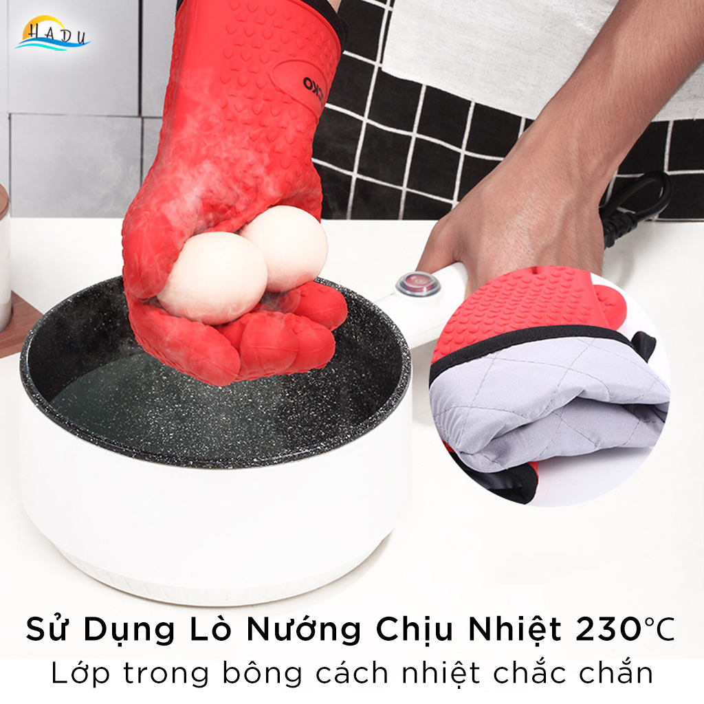 Găng Tay Silicone Cao Cấp Chịu Nhiệt 230°C, Chống Nóng, Dễ Vệ Sinh, Thiết Kế An Toàn Cho Nấu Ăn CCKO