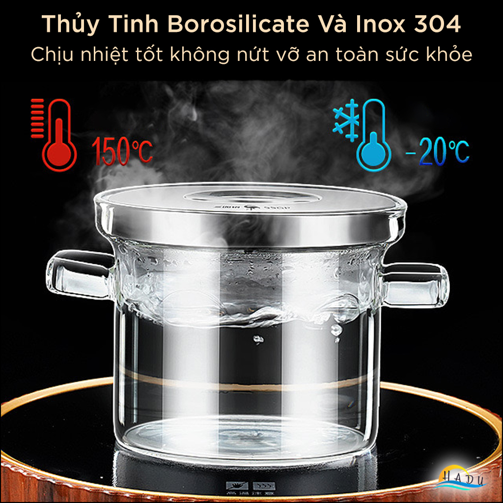 Thố Chưng Yến Hấp Chứng 450ml Thủy Tinh Nắp Inox 304 Cao Cấp Đạt Chất Lượng LFGB Đức SSGP