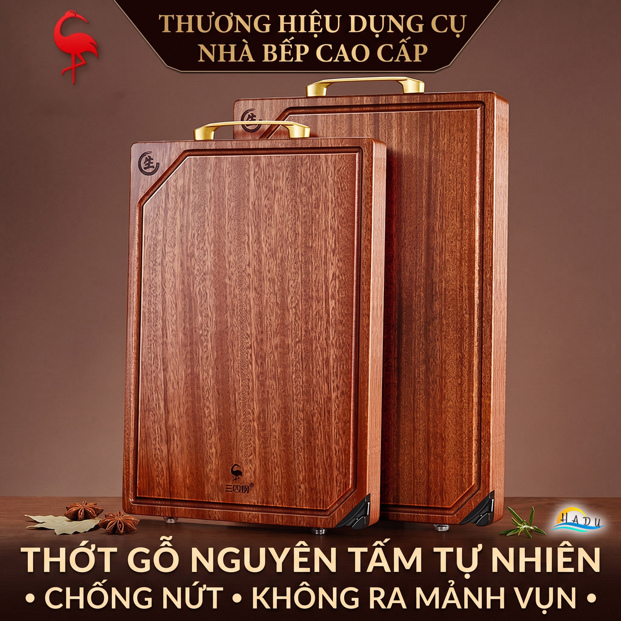 Thớt Gỗ Mun Cao Cấp Nguyên Khối Không Sơn Ghép Phân Biệt Sống Chín Đạt Chất Lượng LFGB Đức SSGP