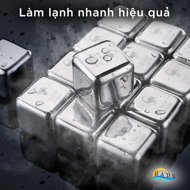 Bộ Viên Đá Lạnh Vĩnh Cửu Inox 304 SSGP, Không Tan, Kèm Kẹp Gắp và Khay Đựng, Đạt Chất Lượng LFGB Đức