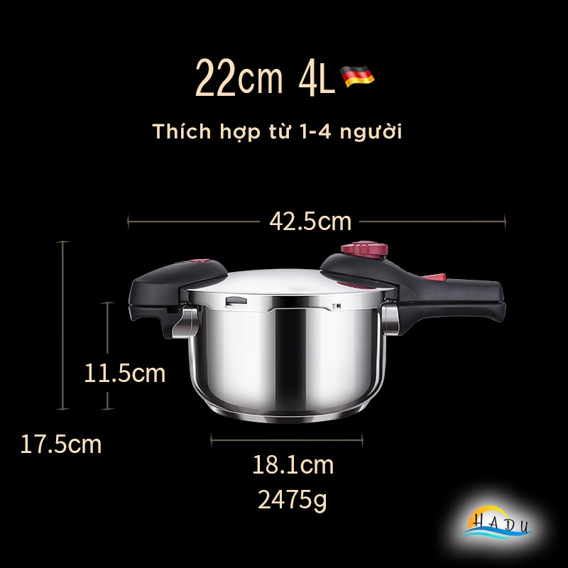Nồi Áp Suất Bếp Từ Inox 304 SSGP 4L 6L, 2 Chế Độ Nấu, Đáy 3 Lớp, Hầm Nhanh, Đạt Chất Lượng LFGB Đức