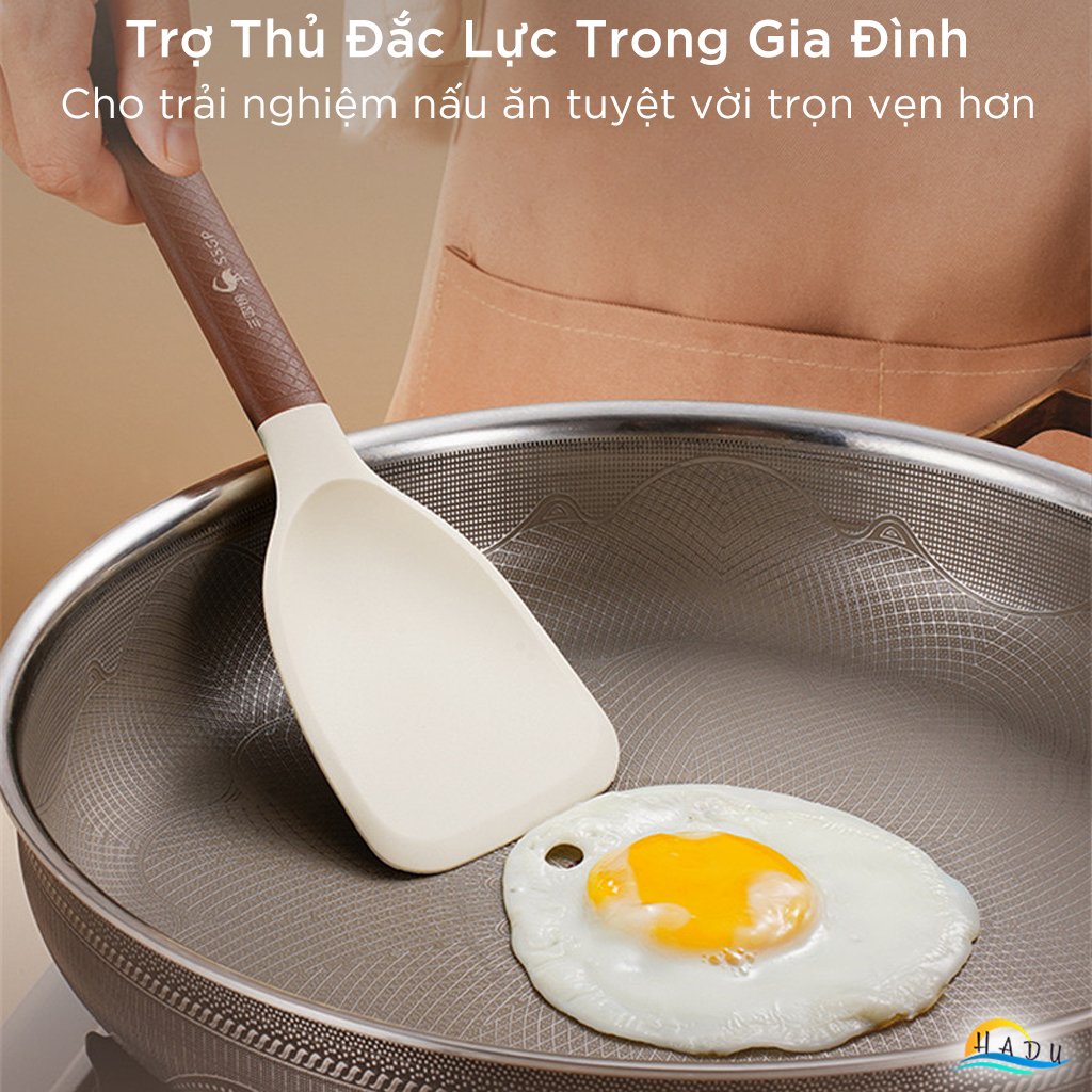 Xẻng Lật Silicone SSGP Không Trầy Xước Nồi, Lõi Thép, Đạt Chất Lượng LFGB Đức