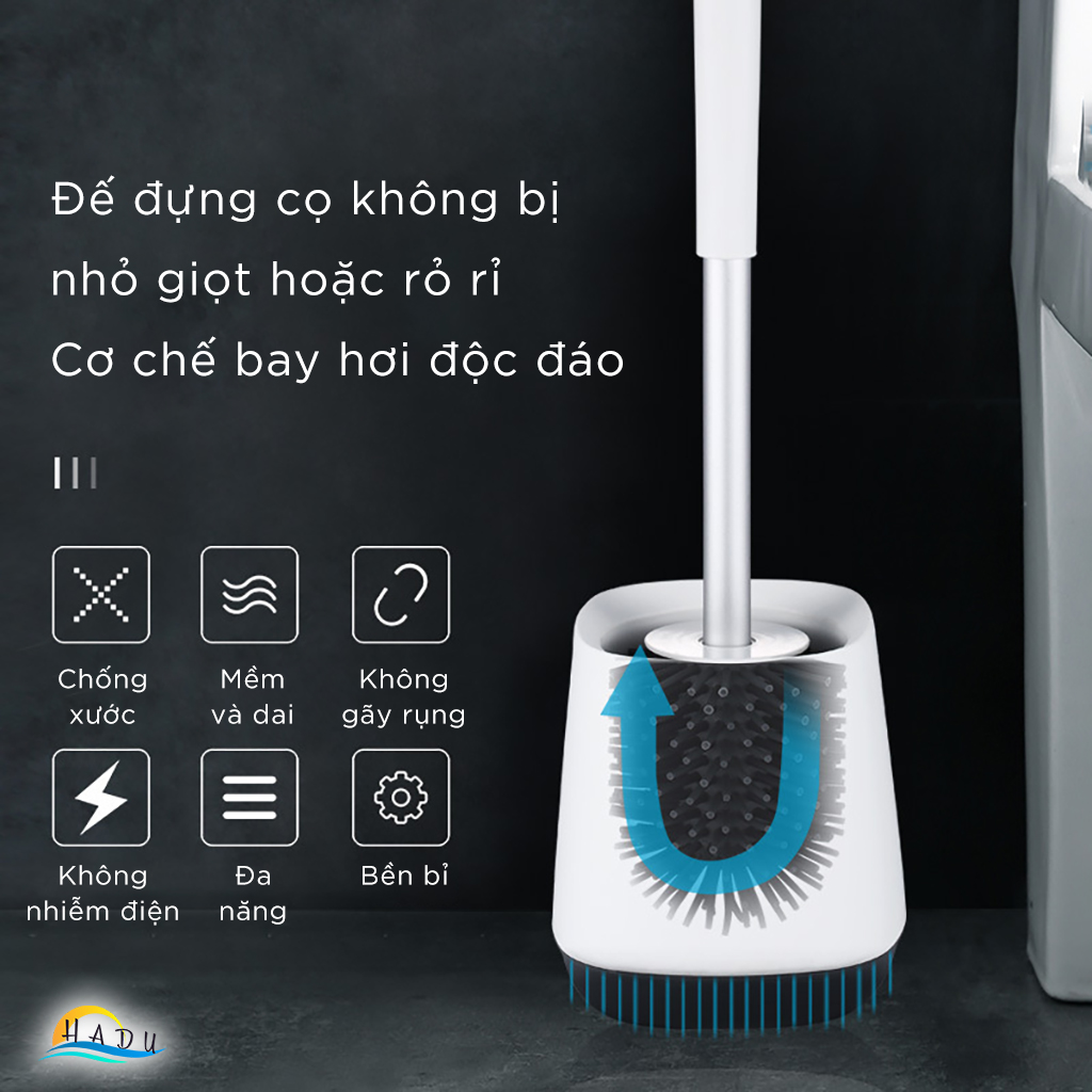 Cọ Bồn Cầu Silicon Dán Tường CCKO, Đế Thông Gió Chống Đọng Nước, Đầu Cọ Mềm, Màu Xám