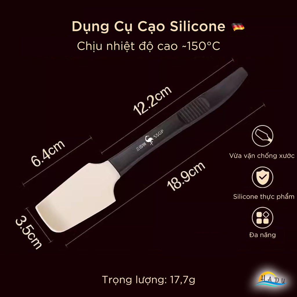 Cây Vét Bột Silicone Đa Năng SSGP, Có Giá Đỡ, Màu Đen, Đạt Chất Lượng LFGB Đức