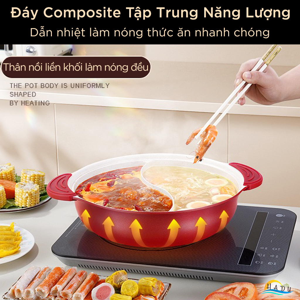 Nồi Lẩu 2 Ngăn Bếp Từ Cao Cấp Đa Năng Chống Dính 30cm Đạt Chất Lượng LFGB Đức SSGP