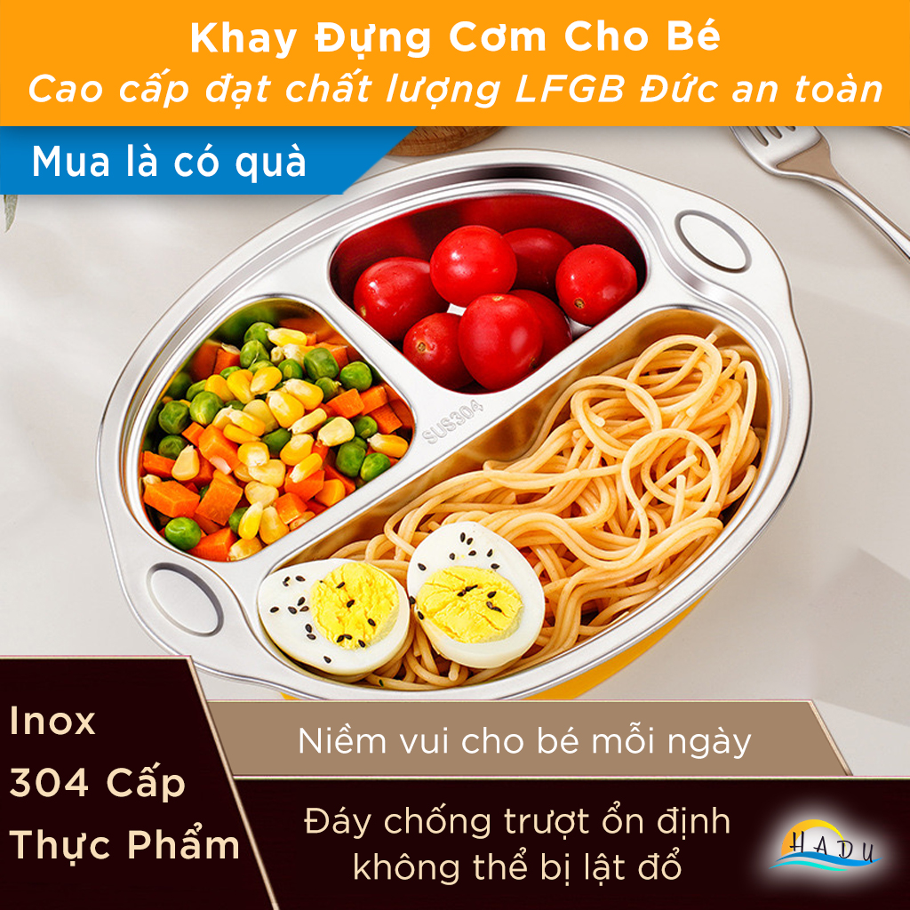 Khay Ăn Dặm Inox 304 Cho Bé – Silicone Chống Đổ, An Toàn, Dễ Dàng Vệ Sinh SSGP