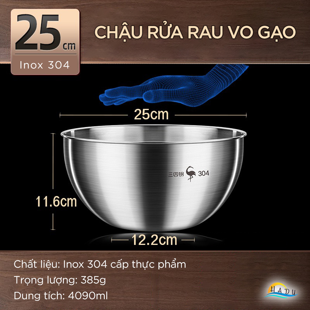 Rổ Inox Lưới Vo Gạo Inox 304 Cao Cấp SSGP, Chậu Inox Rửa Rau Kháng Khuẩn Đạt Chất Lượng LFGB Đức