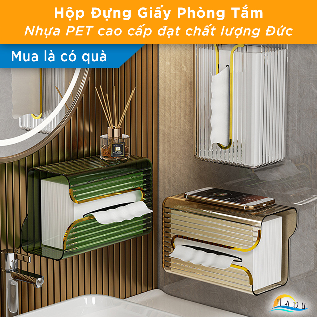 Hộp Đựng Khăn Giấy Treo Tường CCKO, Có Khay Đựng Đồ, Nhựa PET, Dán Tường, Nhiều Màu