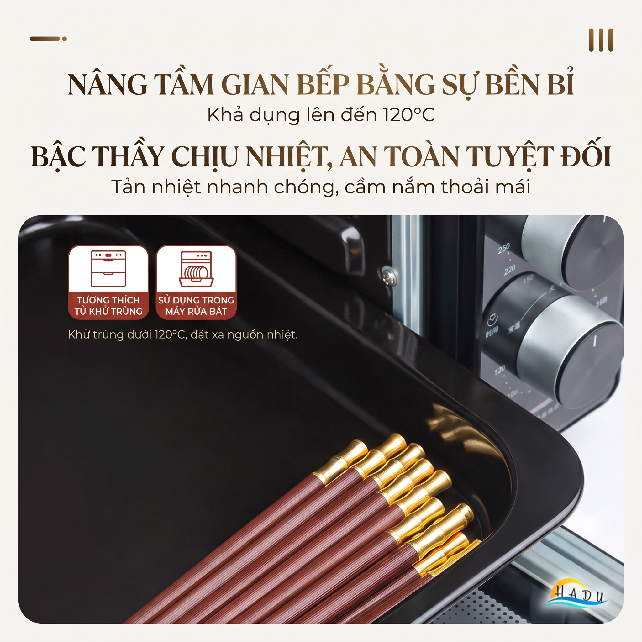 Đũa Gỗ Ăn Cơm Cao Cấp Khảm Tre Vàng Sang Trọng Chống Trượt Chịu Nhiệt Không Ẩm Mốc An Toàn HADU