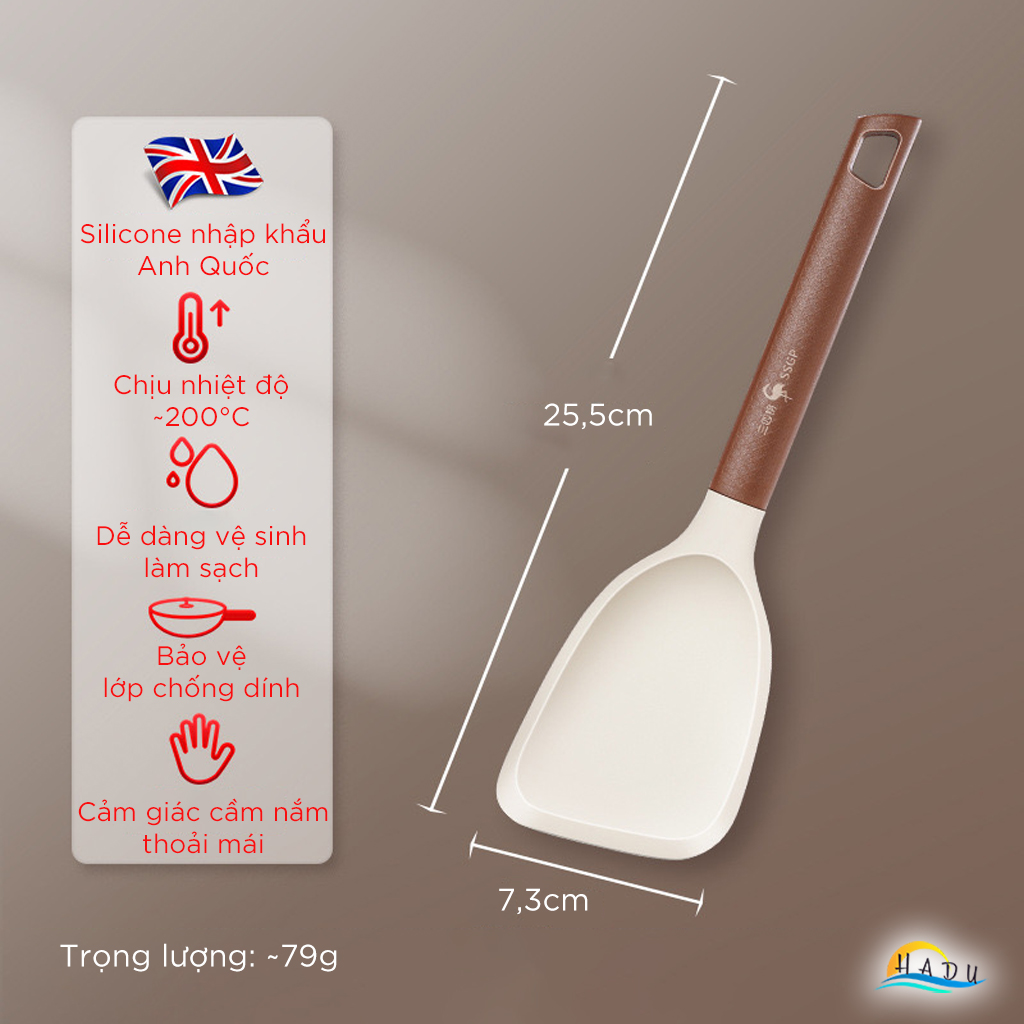 Xẻng Lật Silicone SSGP Không Trầy Xước Nồi, Lõi Thép, Đạt Chất Lượng LFGB Đức