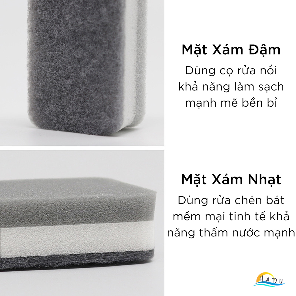 Miếng Bọt Biển Hai Mặt Màu Xám Cao Cấp – Cọ Rửa Nồi Chén Đĩa Hiệu Quả, Không Trầy Xước HADU