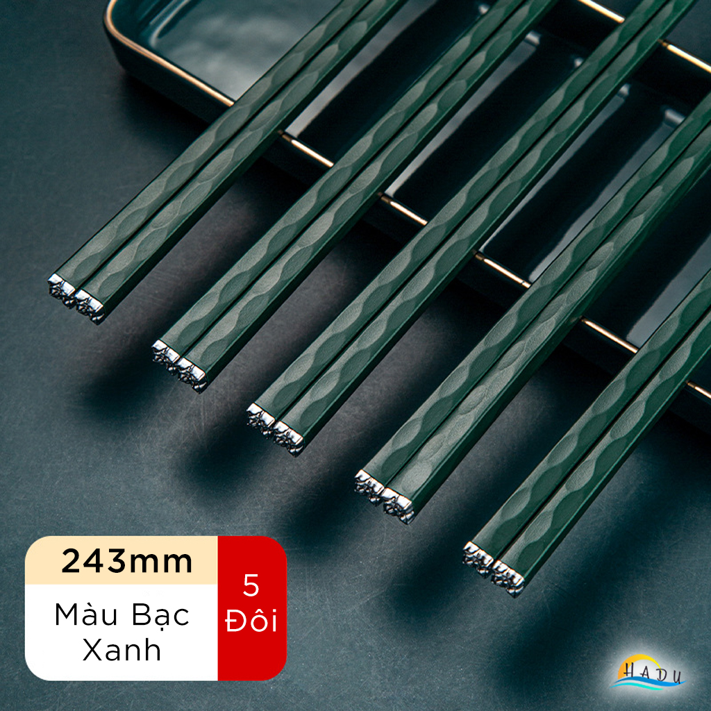 Bộ 5 Đôi Đũa Sợi Thủy Tinh HADU Họa Tiết Hoa Lấp Lánh, Chống Trơn, Chịu Nhiệt, 24.3cm