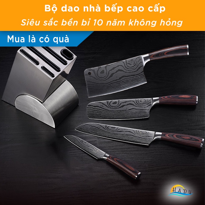 Bộ Dao Nhà Bếp Cao Cấp Inox Nhập Khẩu Đức – Độ Cứng 56HRC, Sắc Bén, Tay Cầm Gỗ Sang Trọng SSGP