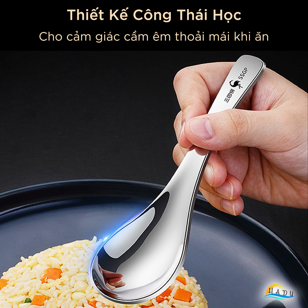 Thìa Sâu Lòng Inox 316L SSGP, Muỗng Ăn Cơm Canh Phở Dày Dặn, Sáng Bóng Cao Cấp Đạt Chất Lượng LFGB Đức