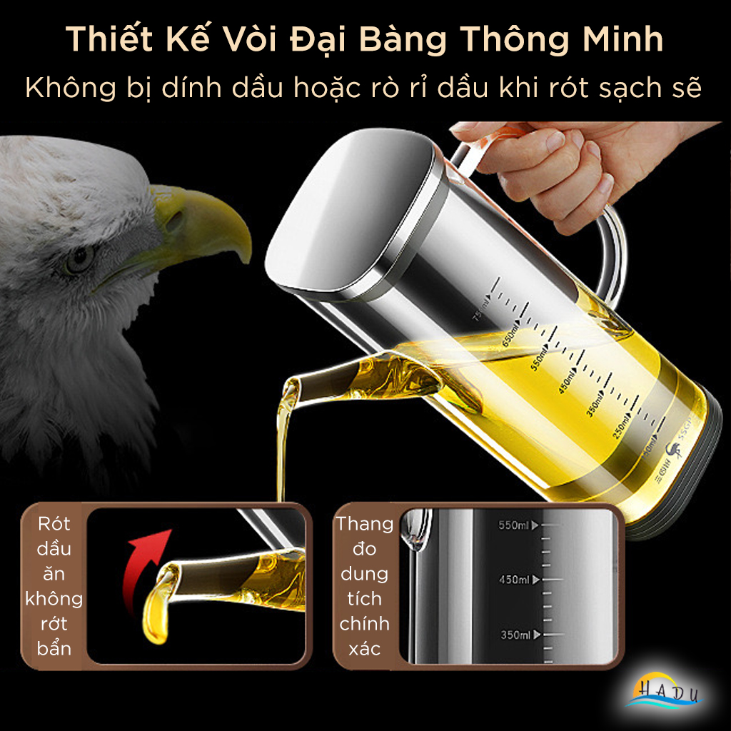 Bình Rót Dầu Ăn Thủy Tinh SSGP 550ml, 750ml Chống Rò Rỉ, Có Vạch Chia, Đạt Chất Lượng LFGB Đức