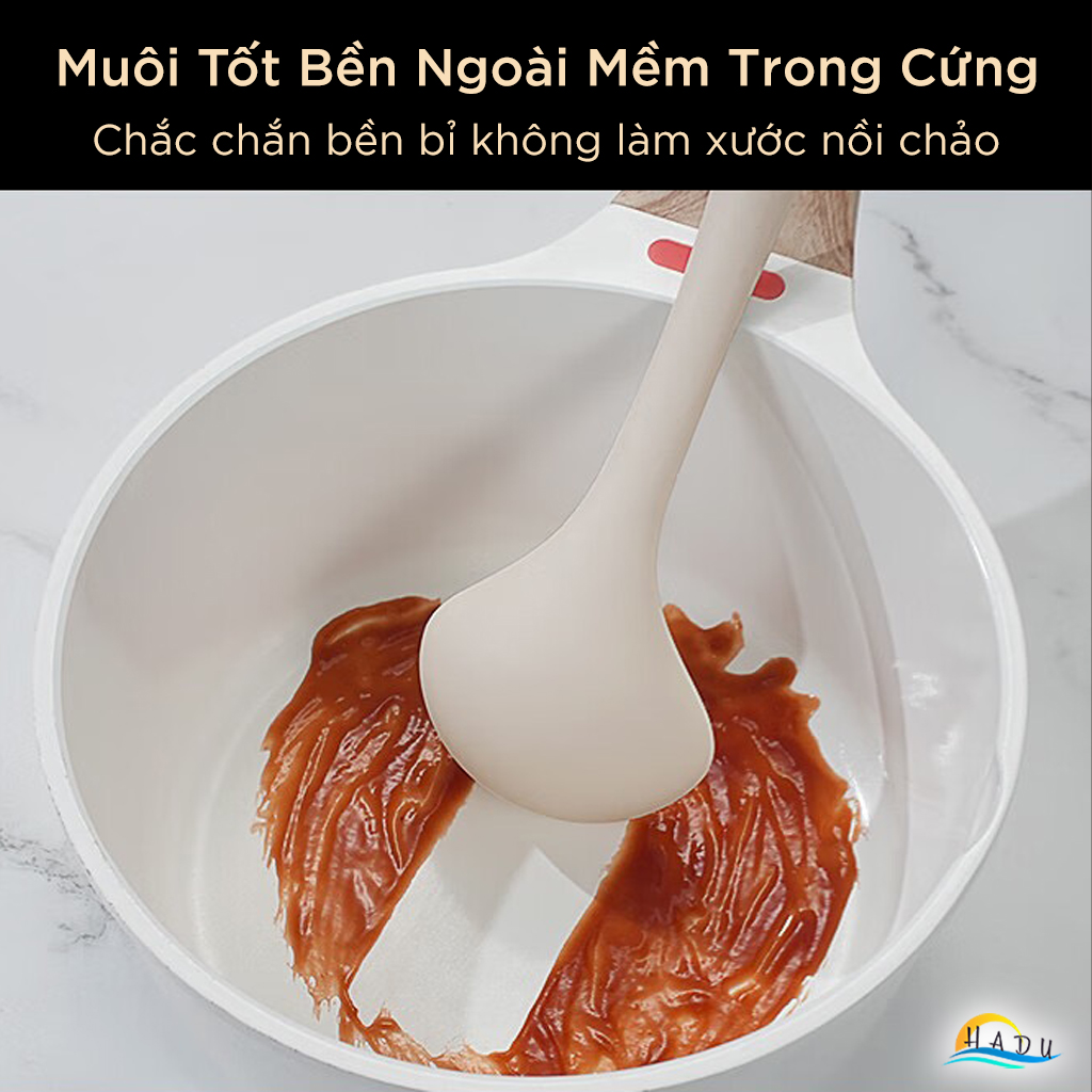 Muôi Múc Canh Silicone 21cm SSGP, Vá Canh Chống Dính Nhỏ Gọn Ăn Lẩu, Múc Cơm, Bảo Vệ Nồi Chảo