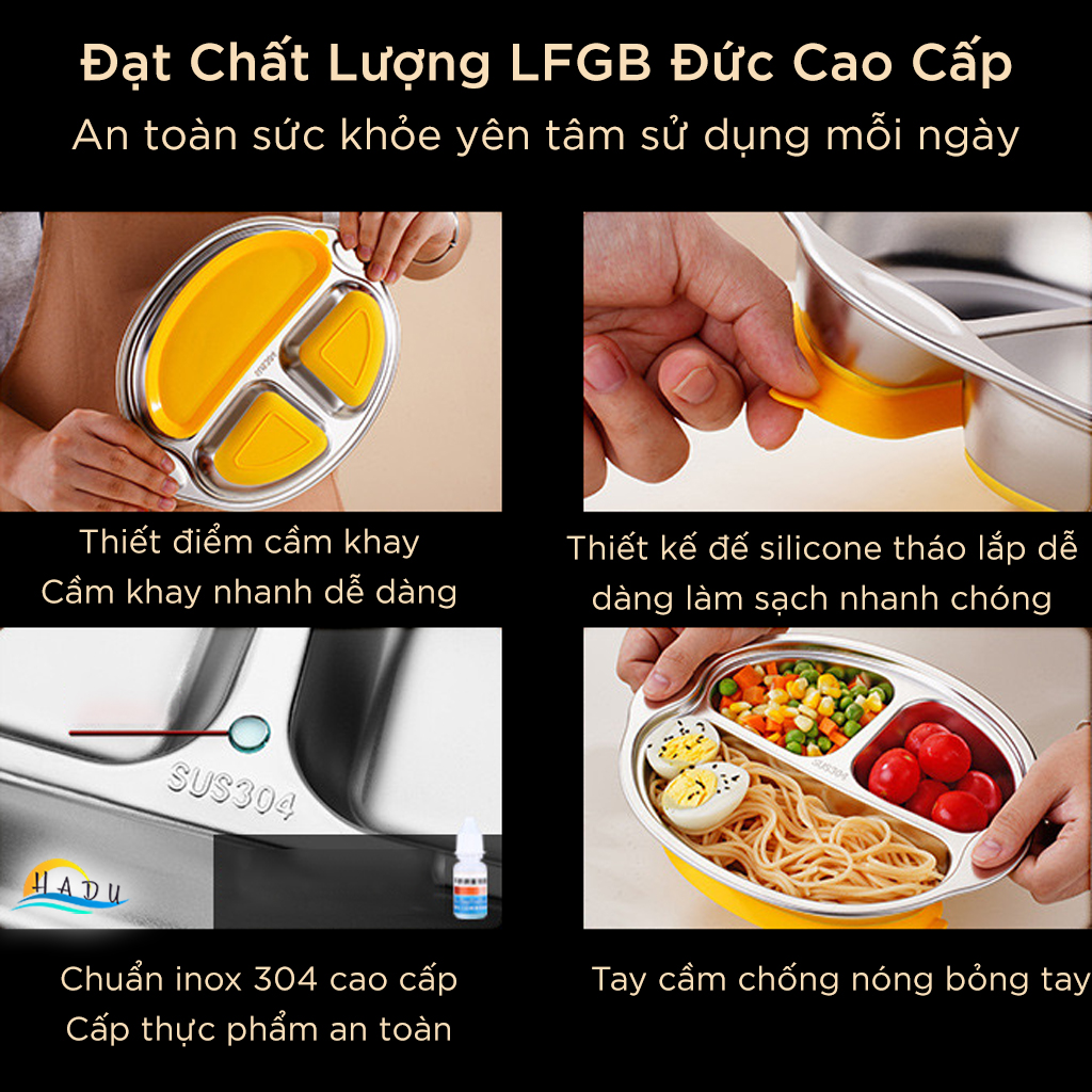 Khay Ăn Dặm Inox 304 Cho Bé – Silicone Chống Đổ, An Toàn, Dễ Dàng Vệ Sinh SSGP