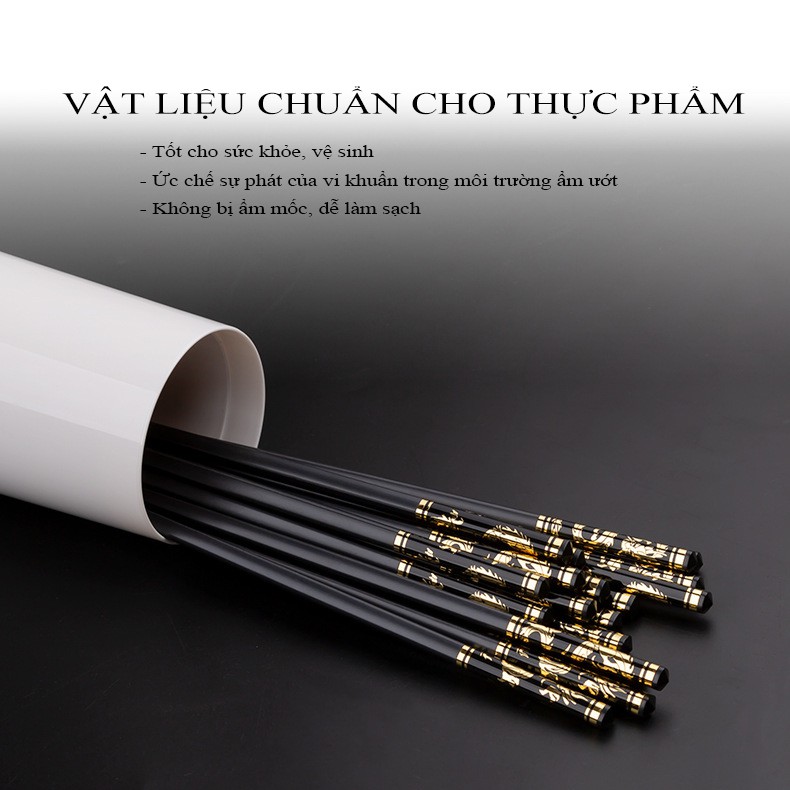 Bộ 10 Đôi Đũa Hợp Kim HADU Kiểu Nhà Hàng, Kháng Khuẩn, Chống Trơn, 27.3cm, Vàng Bạc