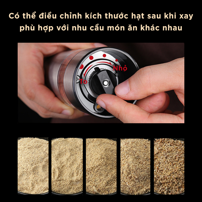 Máy xay tiêu cầm tay bằng pin inox 304 cao cấp 5 chế độ xay có đèn LED vàng SSGP