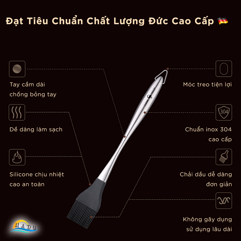 Chổi Quét Dầu Ăn Inox 304 Cao Cấp – Đầu Silicon Chịu Nhiệt, An Toàn Sức Khỏe, Dễ Vệ Sinh SSGP