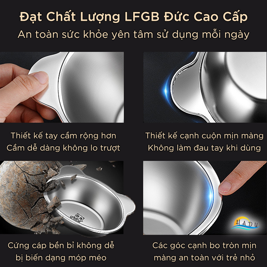 Bát Chén Ăn Dặm Inox 316 Cao Cấp An Toàn Cho Bé – Chống Móp, Dễ Vệ Sinh, Đạt Chất Lượng LFGB Đức SSGP