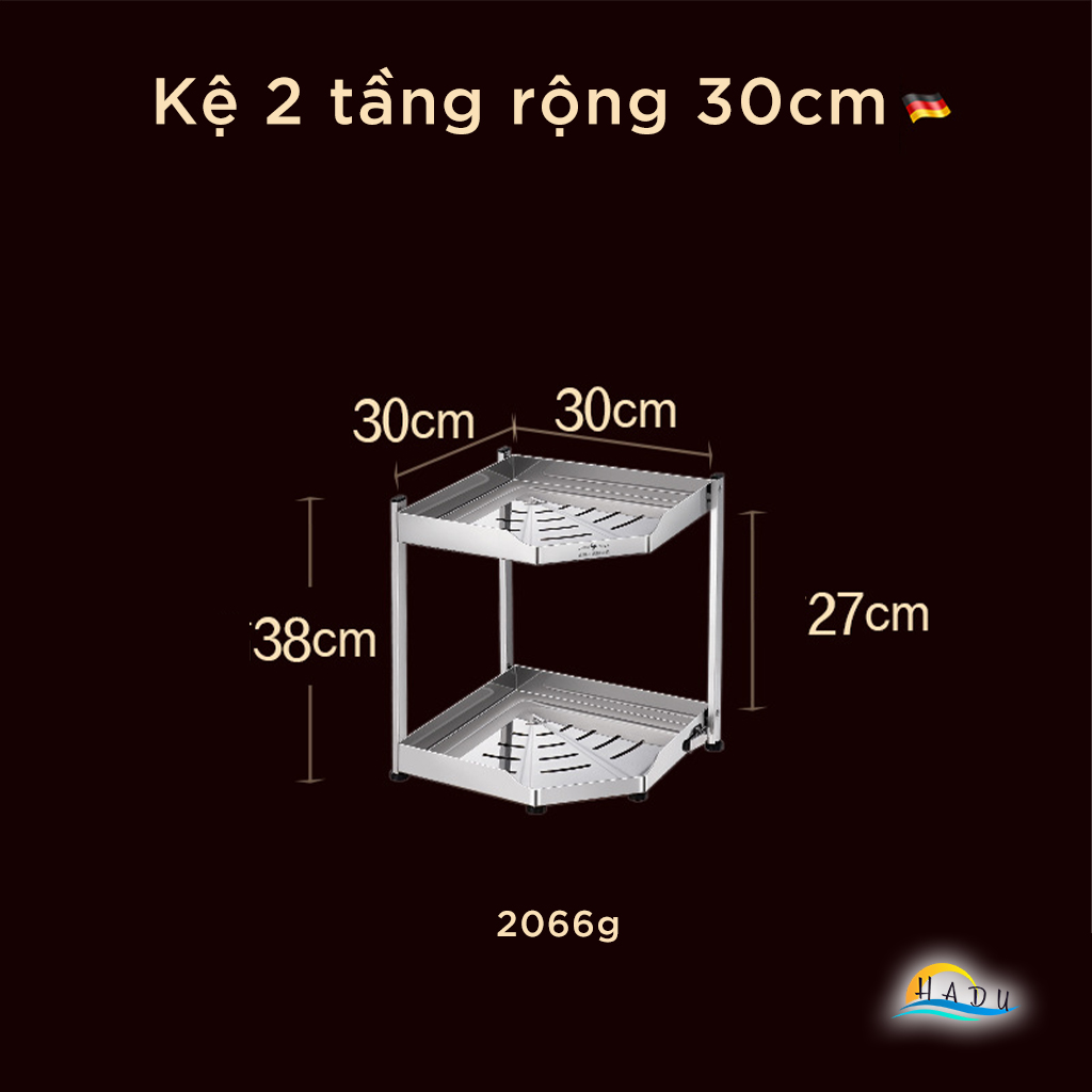 Kệ Góc Bếp Inox 304 SSGP, 2 Tầng, Gấp Gọn, Đạt Chất Lượng LFGB Đức