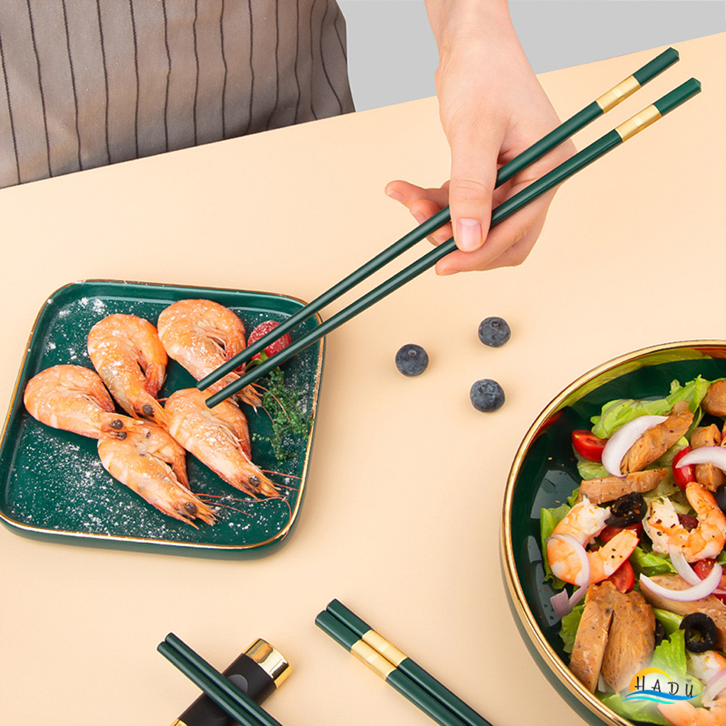 Bộ 10 Đôi Đũa Sợi Thủy Tinh HADU Chống Trơn, Chống Mốc, Màu Đen Bạc, Dài 27.3cm