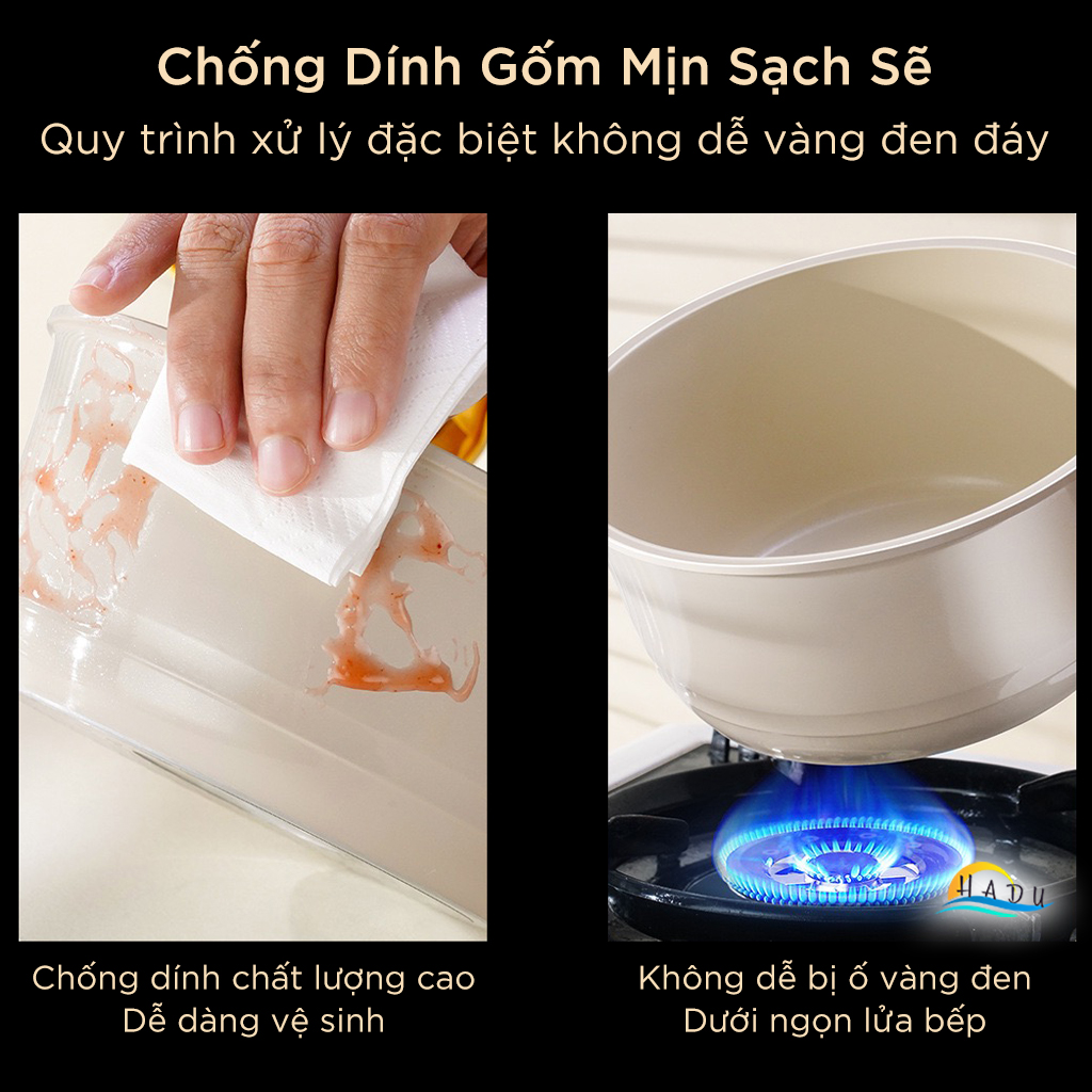 Nồi Chống Dính Gốm Cao Cấp 16cm – Không PFOA, Dẫn Nhiệt Đều, Nắp Thủy Tinh Trong Suốt, Dung Tích 1290ml SSGP