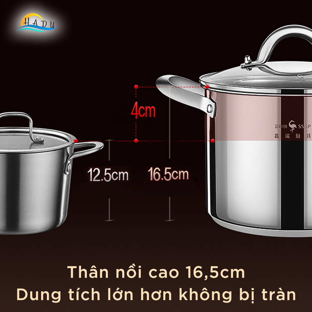 Nồi Lẩu Bếp Từ Inox 304 SSGP 5.4L, Đáy 3 Lớp, Nắp Kính Cường Lực, Chống Nóng, Đạt Chất Lượng LFGB Đức