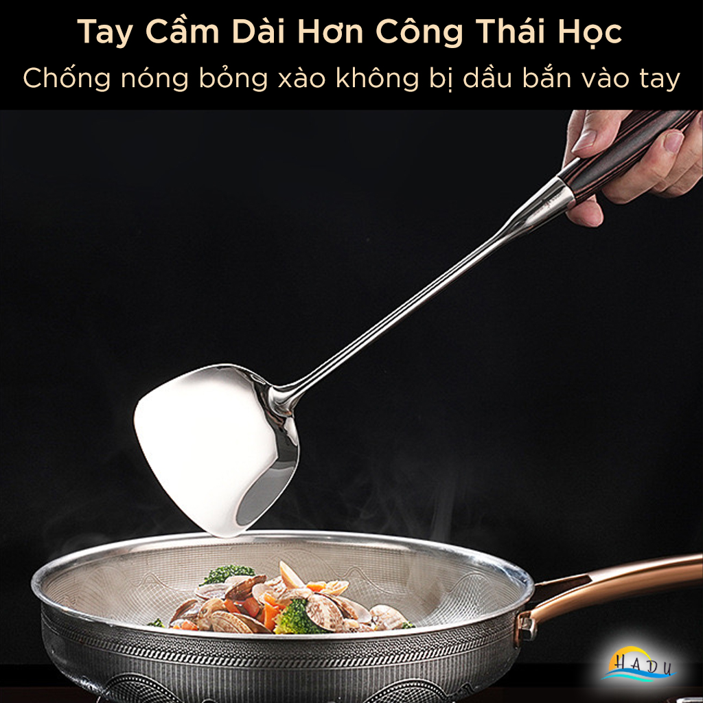 Muôi Múc Canh SSGP Inox 316L, Cán Gỗ Nguyên Khối Chống Nóng, Dài 39cm, Đạt Chất Lượng LFGB Đức
