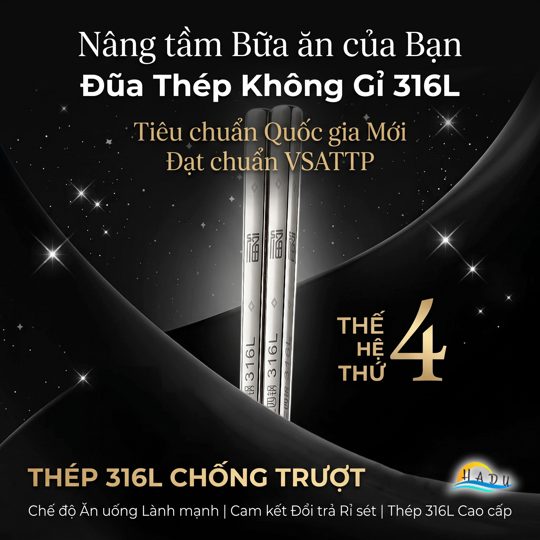 Đũa Ăn Cơm Inox 316L Cao Cấp Sang Trọng Kháng Khuẩn Chống Mốc Chống Trượt Cách Nhiệt SSGP