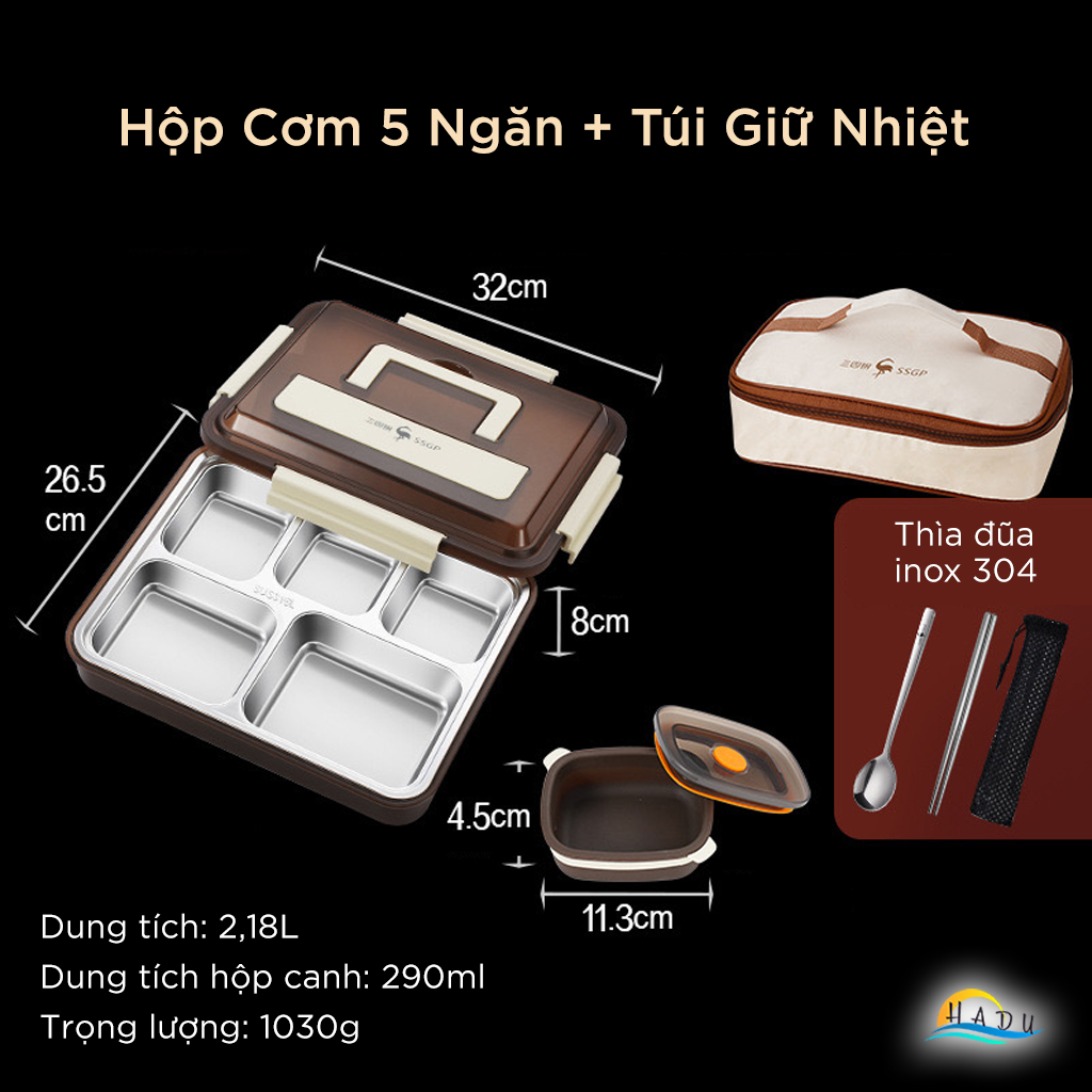 Hộp Cơm Inox 316L Dùng Lò Vi Sóng SSGP, 2.18L, 4 Ngăn Kèm Hộp Canh, Chống Tràn, Đạt Chất Lượng LFGB Đức