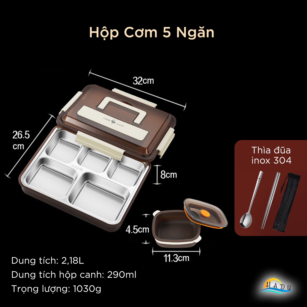 Hộp Cơm Inox 316L Dùng Lò Vi Sóng SSGP, 2.18L, 4 Ngăn Kèm Hộp Canh, Chống Tràn, Đạt Chất Lượng LFGB Đức