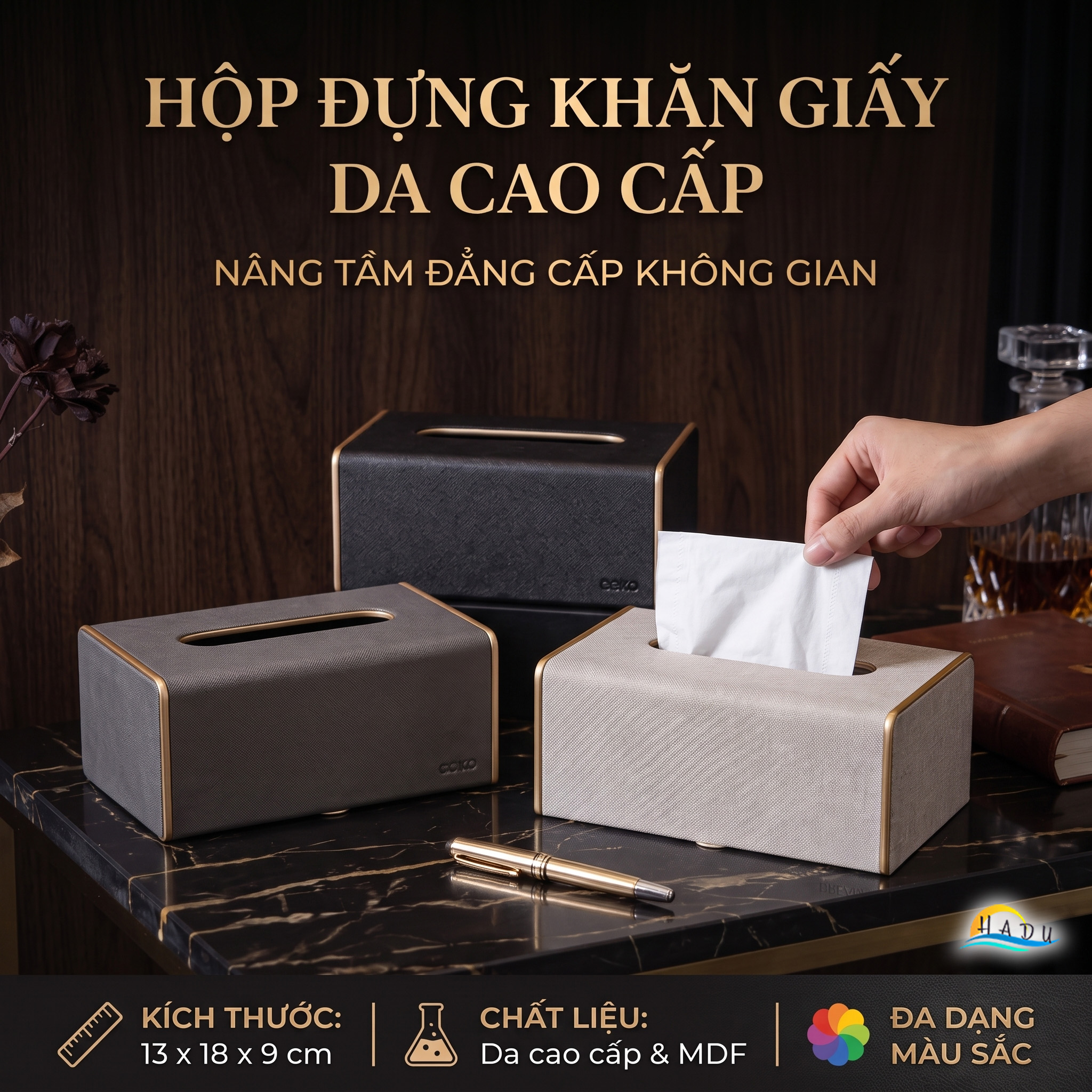 Hộp Đựng Khăn Giấy Bọc Da CCKO, Để Bàn Sang Trọng, Đáy Nam Châm, Nhiều Màu